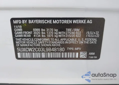 2020 BMW X7 xDrive40I z USA, uszkodzony, nr VIN 5UXCW2C03L9B48180